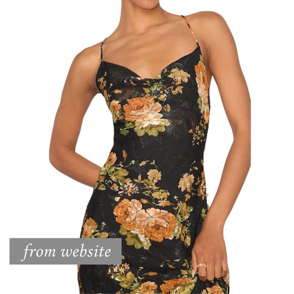 NWT Lulus Dress Black Floral Petal Prowess Lace-Up Slip Fairycore Whimsigoth S - Picture 7 of 10